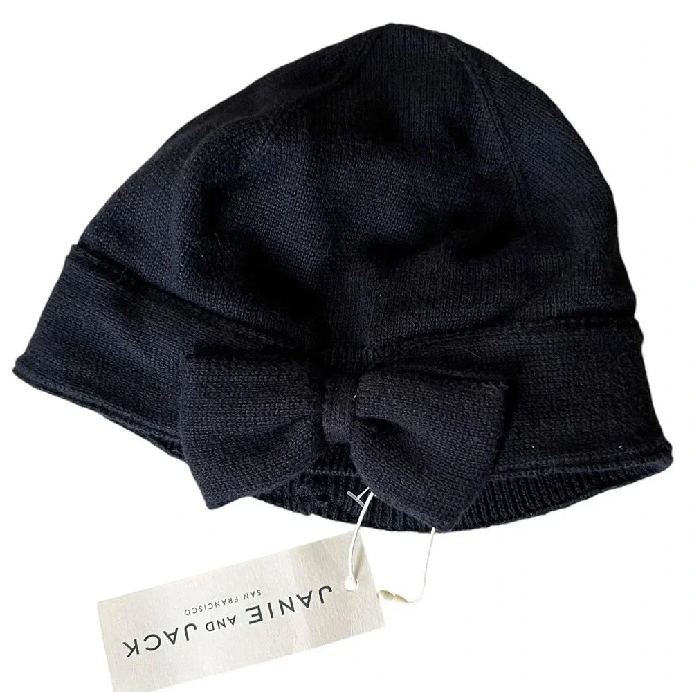 NWT Janie & Jack Toddler girls Navy Bow Front Knit Hat winter beanie warm 2T-3T